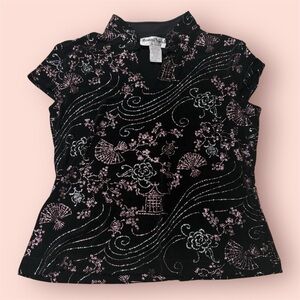 Ronni Nicole Black Top with Pink Floral Design